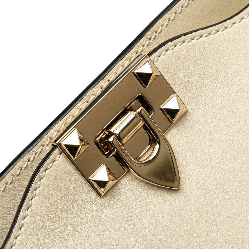 ヴァレンティノ ロックスタッズ ショルダーバッグ ハンドバッグ 2WAY ホワイト アイボリー ゴールド レザー レディース VALENTINO 【中古】