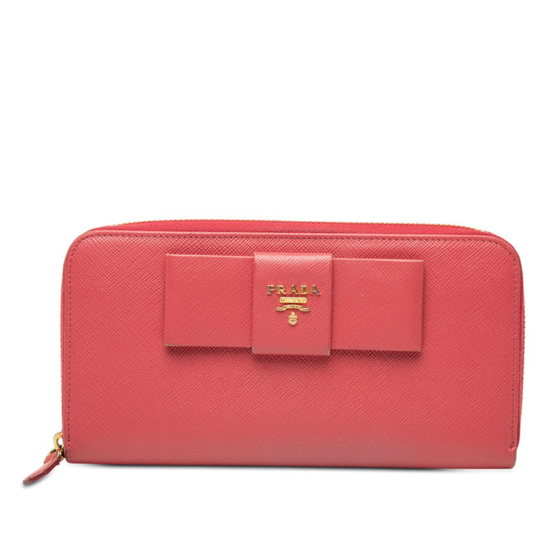 プラダ フィオッコ ラウンドファスナー 長財布 ピンク サフィアーノレザー レディース PRADA 【中古】