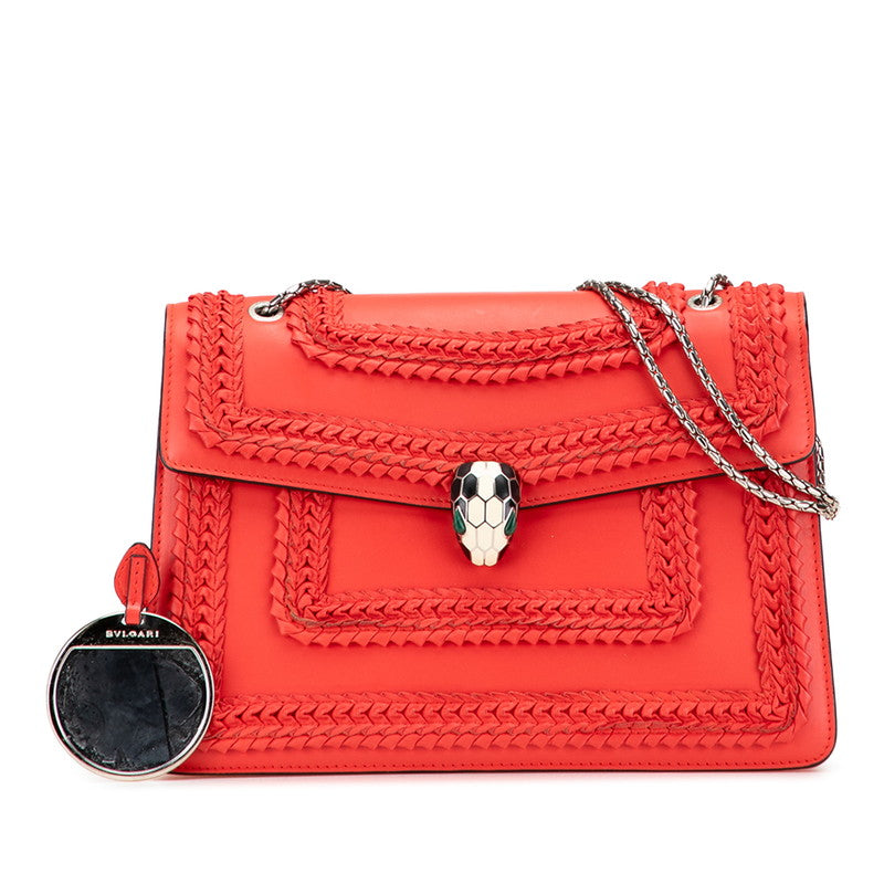 ブルガリ セルペンティ フォーエバー チェーン ショルダーバッグ レッド レザー レディース BVLGARI 【中古】