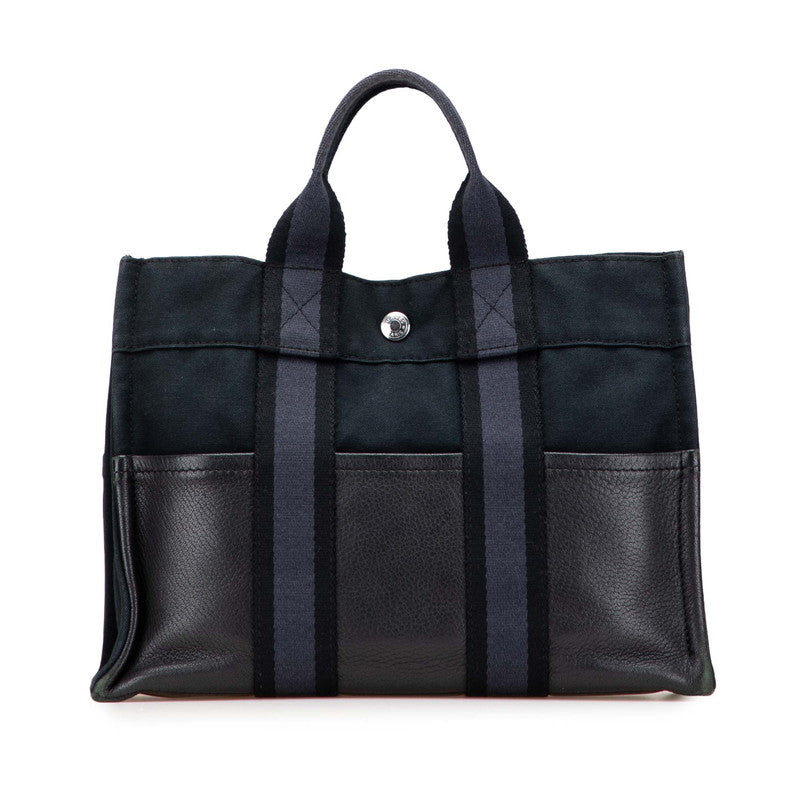 エルメス フールトゥPM ハーフレザー トートバッグ ハンドバッグ ブラック ネイビー キャンバス レザー レディース HERMES 【中古】