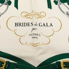 エルメス カレ90 BRIDES de GALA 式典用の馬勒 スカーフ 大判 グリーン系 マルチカラー シルク レディース HERMES 【中古】
