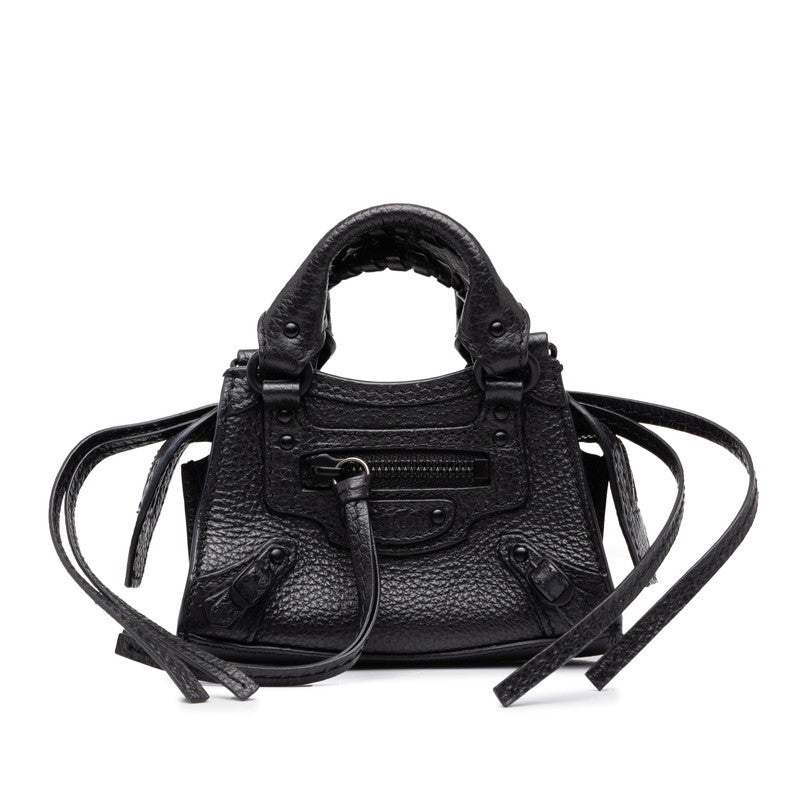 バレンシアガ ネオ クラシック スーパーナノ ハンドバッグ ショルダーバッグ 2WAY 669537 ブラック レザー レディース BALENCIAGA 中古