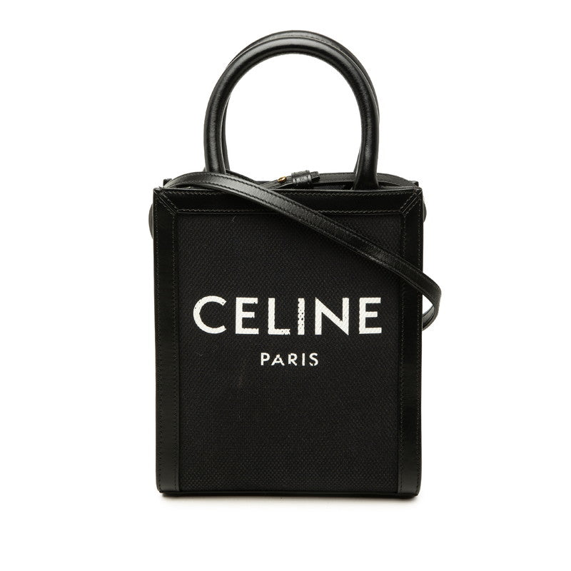 セリーヌ ミニ バーティカル カバ ハンドバッグ ショルダーバッグ 2WAY ブラック キャンバス レザー レディース CELINE 中古