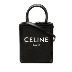 セリーヌ ミニ バーティカル カバ ハンドバッグ ショルダーバッグ 2WAY ブラック キャンバス レザー レディース CELINE 中古