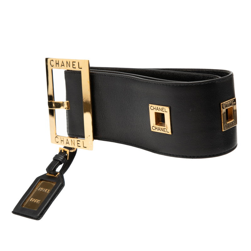 シャネル ロゴ ヴィンテージ ベルト サイズ：75/30 ブラック ゴールド レザー メッキ レディース CHANEL 【中古】