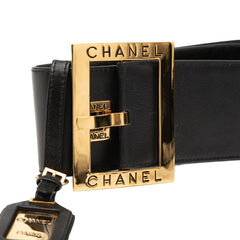 シャネル ロゴ ヴィンテージ ベルト サイズ：75/30 ブラック ゴールド レザー メッキ レディース CHANEL 【中古】