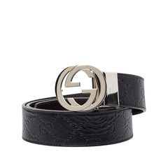 グッチ グッチシマ インターロッキングG ベルト サイズ:90/36 473030 ブラック レザー メンズ GUCCI 【中古】
