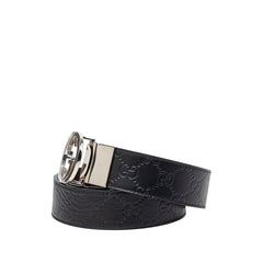グッチ グッチシマ インターロッキングG ベルト サイズ:90/36 473030 ブラック レザー メンズ GUCCI 【中古】