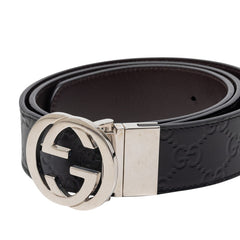 グッチ グッチシマ インターロッキングG ベルト サイズ:90/36 473030 ブラック レザー メンズ GUCCI 【中古】