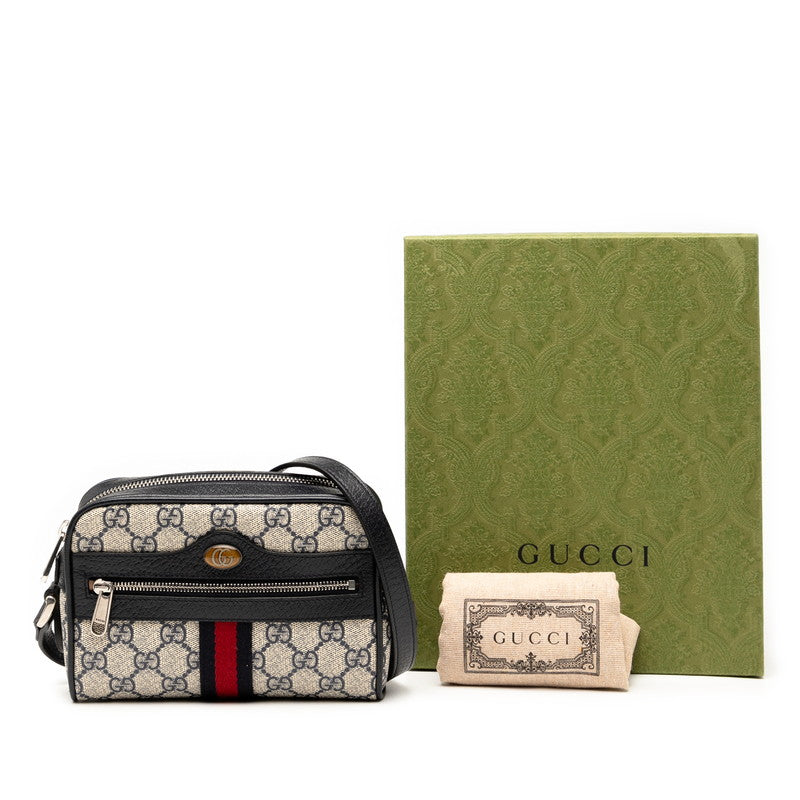 グッチ GGスプリーム オフィディア ショルダーバッグ 517350 ネイビー ベージュ PVC レザー レディース GUCCI 【中古】