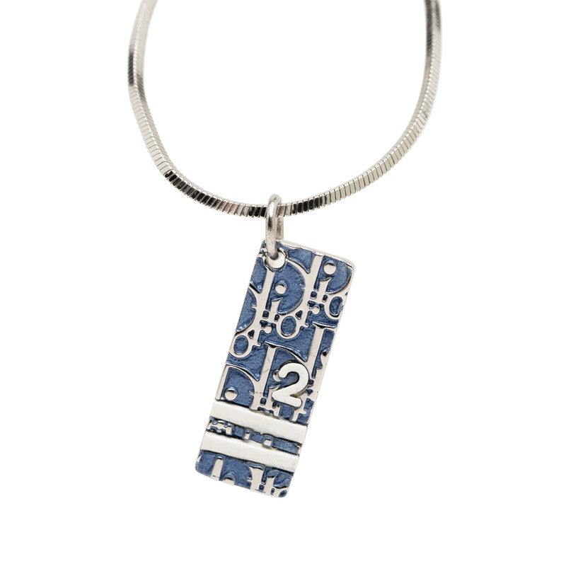 ディオール トロッター プレート ネックレス シルバー ブルー メタル レディース Dior 【中古】