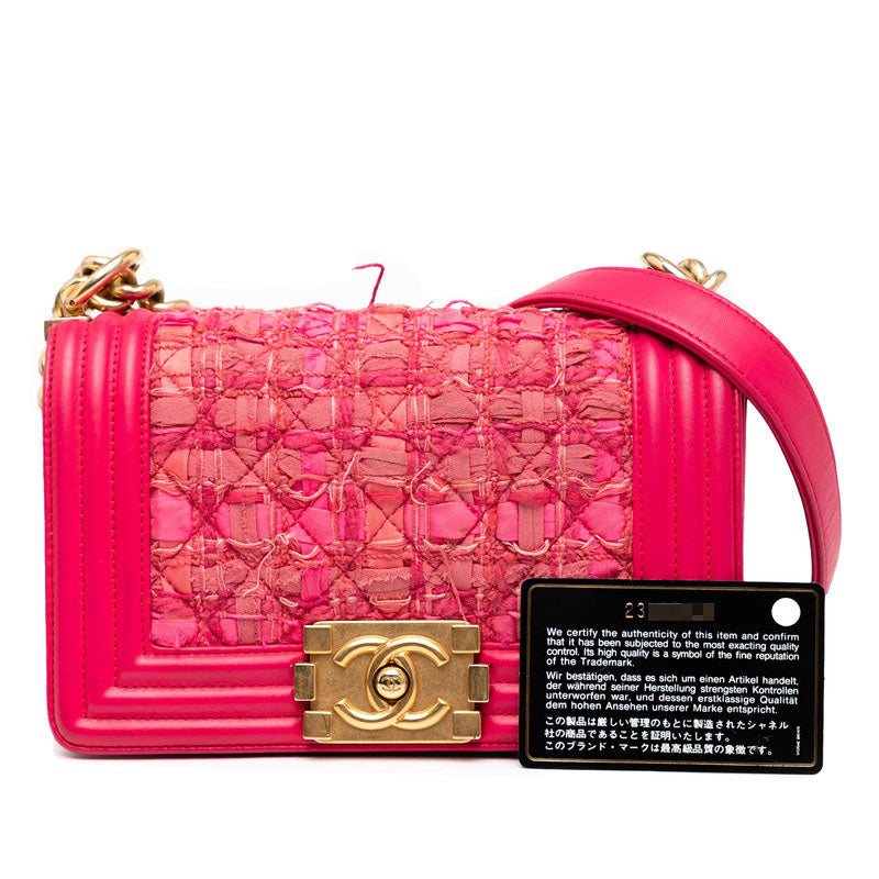 シャネル ボーイシャネル20 チェーン ショルダーバッグ ピンク ツイード ラムスキン レディース CHANEL 【中古】
