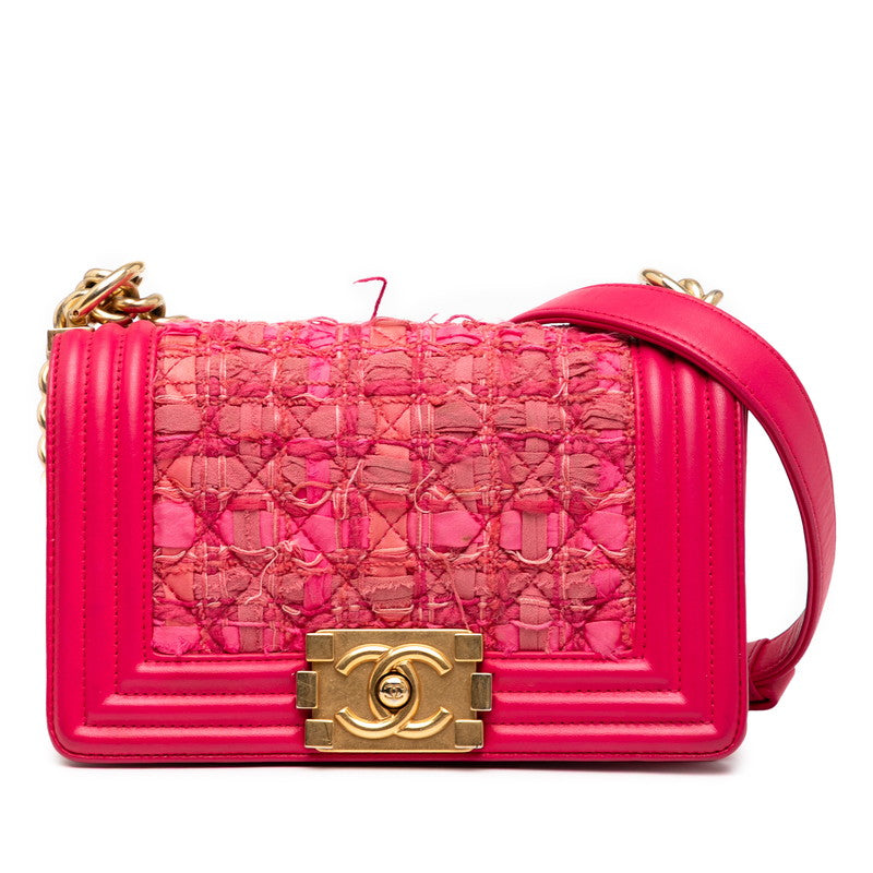 シャネル ボーイシャネル20 チェーン ショルダーバッグ ピンク ツイード ラムスキン レディース CHANEL 【中古】