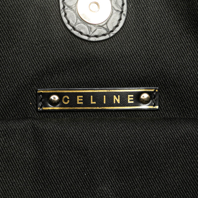 セリーヌ Ｃマカダム ビタースイート トートバッグ カーキ ブラック キャンバス レザー レディース CELINE 【中古】