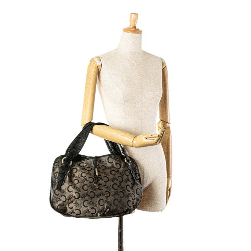 セリーヌ Ｃマカダム ビタースイート トートバッグ カーキ ブラック キャンバス レザー レディース CELINE 【中古】