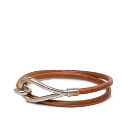 エルメス ジャンボ ブレスレット 2連 チョーカー シルバー ブラウン メタル レザー レディース HERMES 【中古】