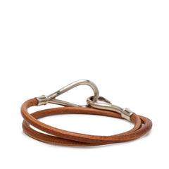エルメス ジャンボ ブレスレット 2連 チョーカー シルバー ブラウン メタル レザー レディース HERMES 【中古】
