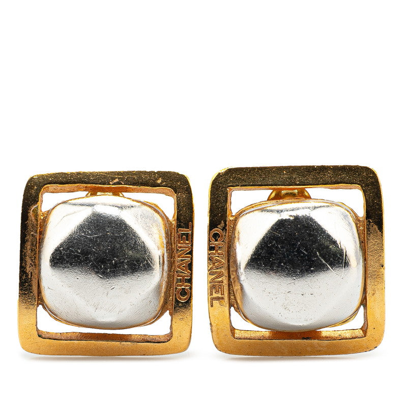 シャネル ヴィンテージ ロゴ スクエア イヤリング ゴールド シルバー メッキ レディース CHANEL 【中古】