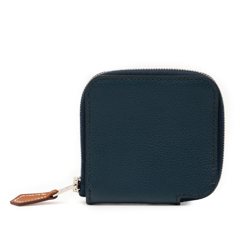 エルメス アザップ シルクイン コンパクト コインケース ネイビー シルバー金具 エバーカラー レディース HERMES 【中古】