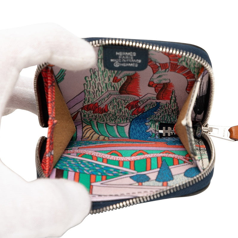 エルメス アザップ シルクイン コンパクト コインケース ネイビー シルバー金具 エバーカラー レディース HERMES 【中古】