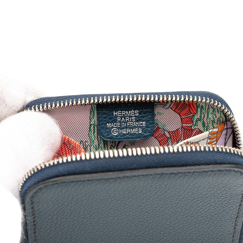 エルメス アザップ シルクイン コンパクト コインケース ネイビー シルバー金具 エバーカラー レディース HERMES 【中古】