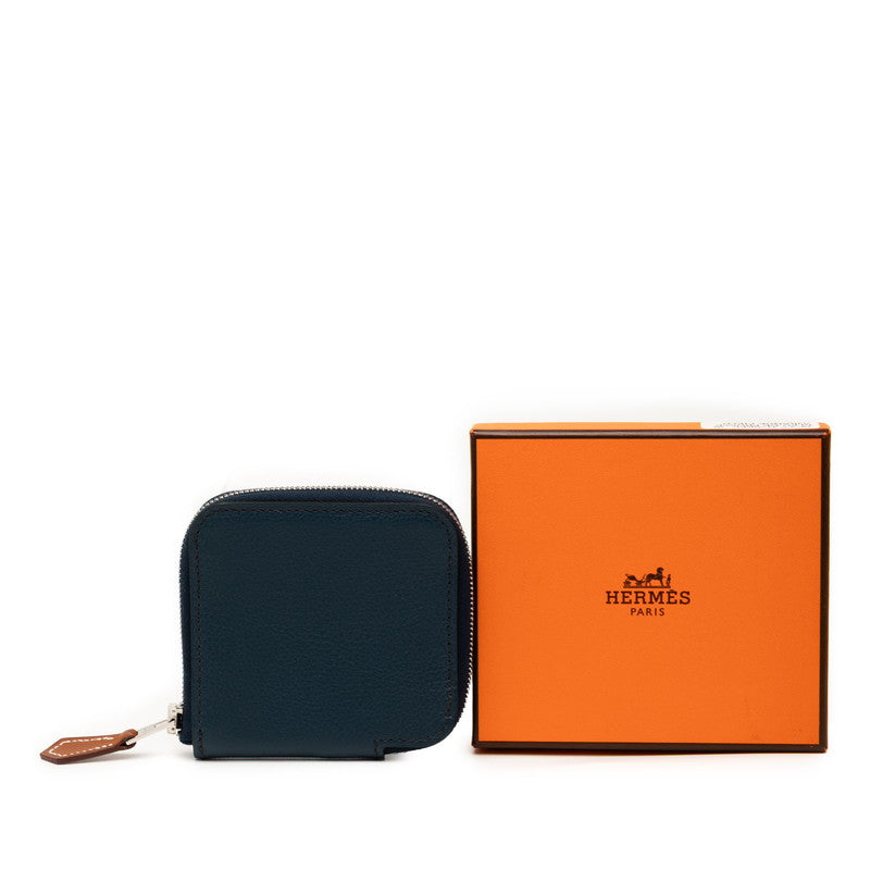 エルメス アザップ シルクイン コンパクト コインケース ネイビー シルバー金具 エバーカラー レディース HERMES 【中古】