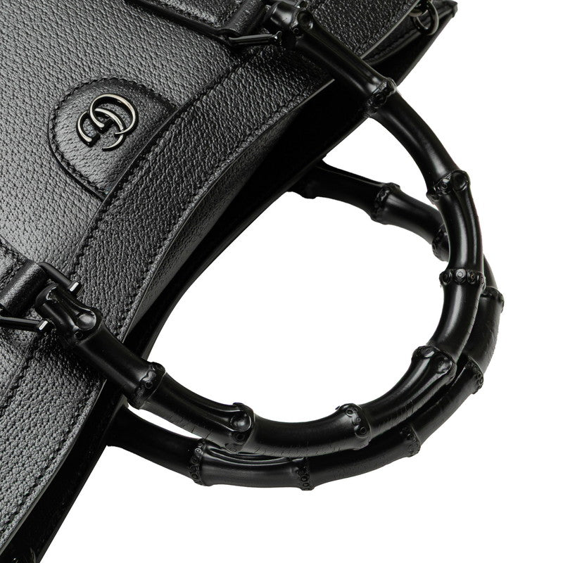 グッチ バンブー ダイアナ ラージ シェリーライン トートバッグ ショルダーバッグ 2WAY 703218 ブラック レザー レディース GUCCI 【中古】