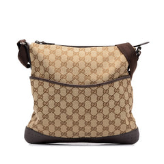 グッチ GGキャンバス 斜め掛け ショルダーバッグ 145857 ベージュ ブラウン キャンバス レザー レディース GUCCI 中古