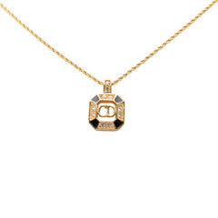 ディオール CDロゴ ヴィンテージ スクエア ペンダントネックレス ゴールド ブラック メッキ ラインストーン レディース Dior 【中古】