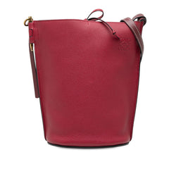 ロエベ アナグラム ゲートバケット 斜めかけ ショルダーバッグ レッド レザー レディース LOEWE 中古