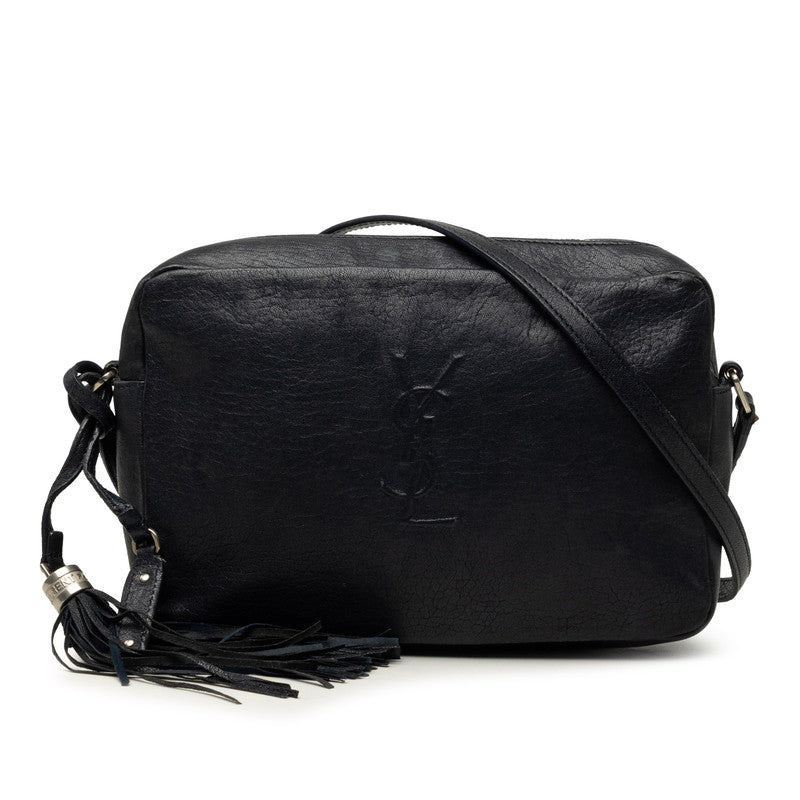 サンローラン ルー 斜め掛け ショルダーバッグ タッセル カメラバッグ 470299 ネイビー レザー レディース SAINT LAURENT 中古