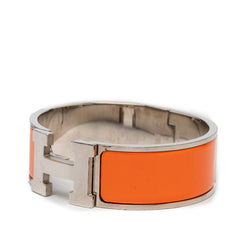 エルメス クリッククラックH PM ブレスレット バングル シルバー オレンジ メタル エナメル レディース HERMES 【中古】