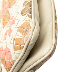 ボッテガヴェネタ イントレチャート フラワー 花 モチーフ ショルダーバッグ ホワイト ベージュ ピンク レザー レディース BOTTEGAVENETA 【中古】