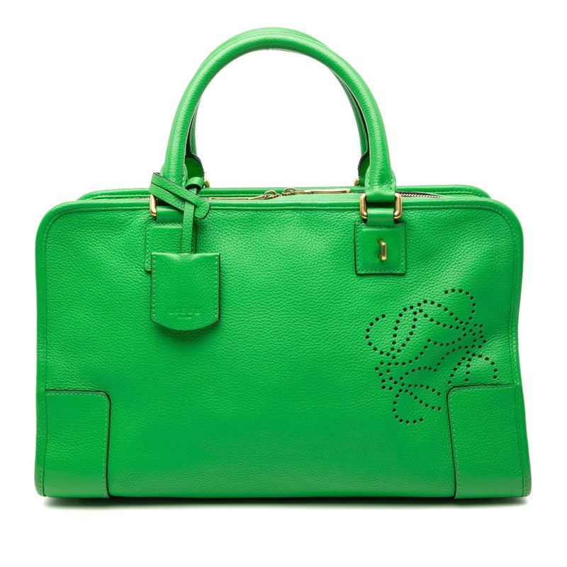 ロエベ アナグラム アマソナ36 ハンドバッグ グリーン レザー レディース LOEWE 【中古】