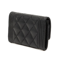 シャネル ココマーク マトラッセ ボーイシャネル カードケース パスケース ブラック キャビアスキン レディース CHANEL 【中古】
