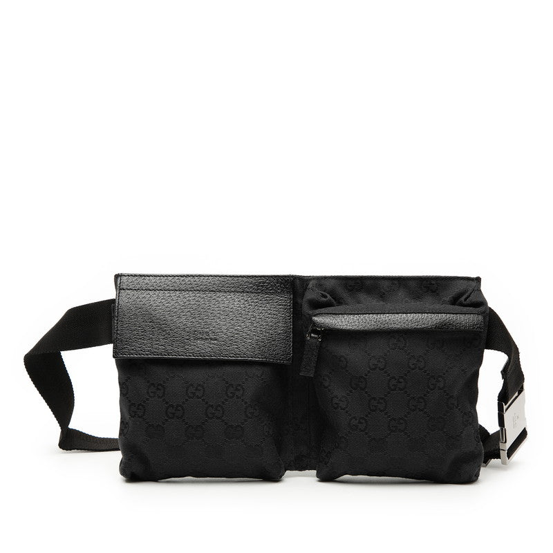 グッチ GGキャンバス ウエストバッグ 28566 ブラック キャンバス レザー レディース GUCCI 【中古】