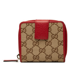 グッチ GGキャンバス 二つ折り財布 346056 ベージュ レッド キャンバス レザー レディース GUCCI 中古