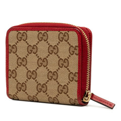 グッチ GGキャンバス 二つ折り財布 346056 ベージュ レッド キャンバス レザー レディース GUCCI 中古