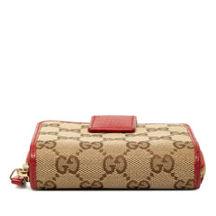 グッチ GGキャンバス 二つ折り財布 346056 ベージュ レッド キャンバス レザー レディース GUCCI 中古