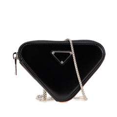 プラダ トライアングル 三角ロゴプレート チェーン ショルダーバッグ ポーチ 1NR005 ブラック レザー レディース PRADA 【中古】