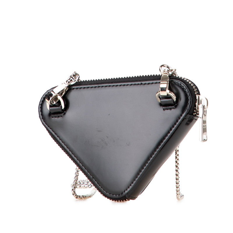 プラダ トライアングル 三角ロゴプレート チェーン ショルダーバッグ ポーチ 1NR005 ブラック レザー レディース PRADA 【中古】