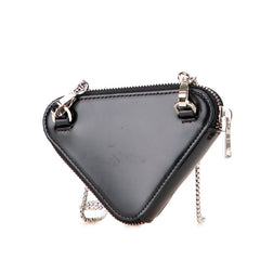 プラダ トライアングル 三角ロゴプレート チェーン ショルダーバッグ ポーチ 1NR005 ブラック レザー レディース PRADA 【中古】