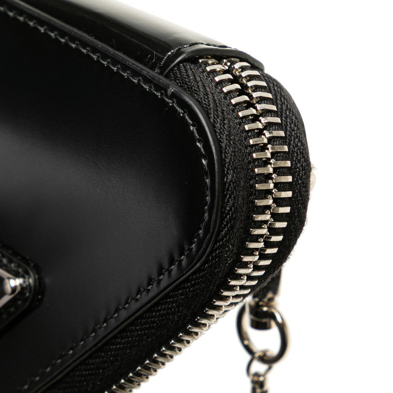 プラダ トライアングル 三角ロゴプレート チェーン ショルダーバッグ ポーチ 1NR005 ブラック レザー レディース PRADA 【中古】
