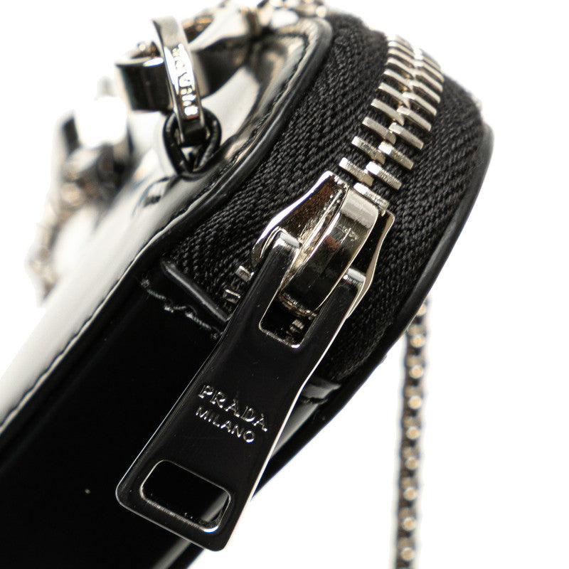 プラダ トライアングル 三角ロゴプレート チェーン ショルダーバッグ ポーチ 1NR005 ブラック レザー レディース PRADA 【中古】