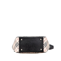 バーバリー ノバチェック ハンドバッグ ベージュ ブラック レッド キャンバス レザー レディース BURBERRY 中古