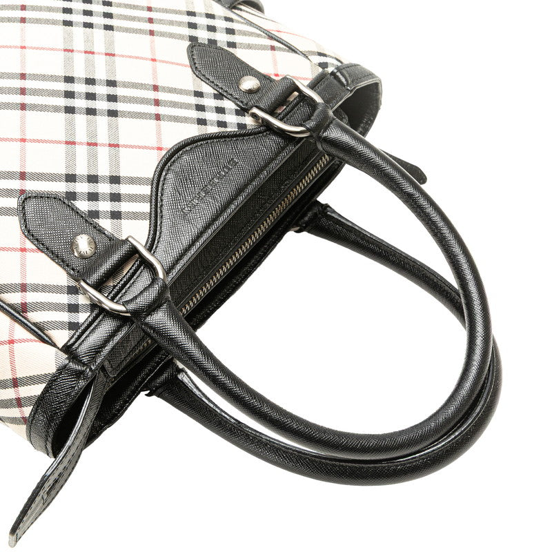 バーバリー ノバチェック ハンドバッグ ベージュ ブラック レッド キャンバス レザー レディース BURBERRY 【中古】