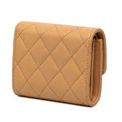 シャネル ココマーク コンパクトウォレット 三つ折り財布 ベージュ ブラウン キャンバス レディース CHANEL 中古