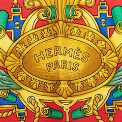 エルメス カレ90 VOILES DE LUMIERE 光の帆船 スカーフ レッド ゴールド マルチカラー シルク レディース HERMES 【中古】