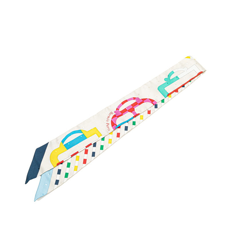 エルメス ツイリー Bouclerie Moderne モダンなバックル スカーフ アイボリー グレー マルチカラー シルク レディース HERMES 【中古】