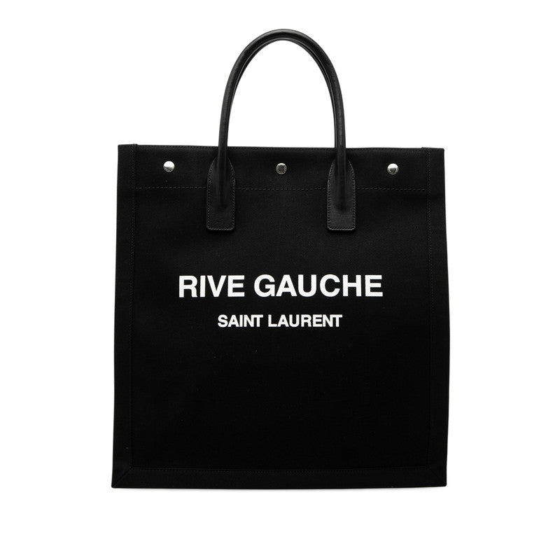 サンローラン RIVE GAUCHE リヴ ゴーシュ ラージ トートバッグ ハンドバッグ ブラック キャンバス レザー レディース SAINT LAURENT 【中古】